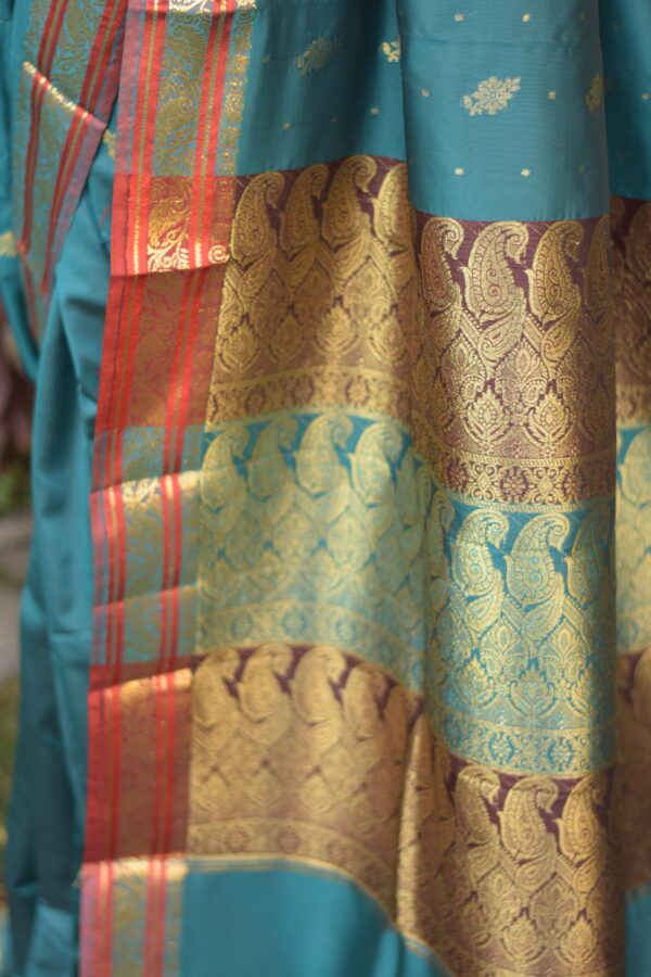 feroza – teal banarsi silk saari