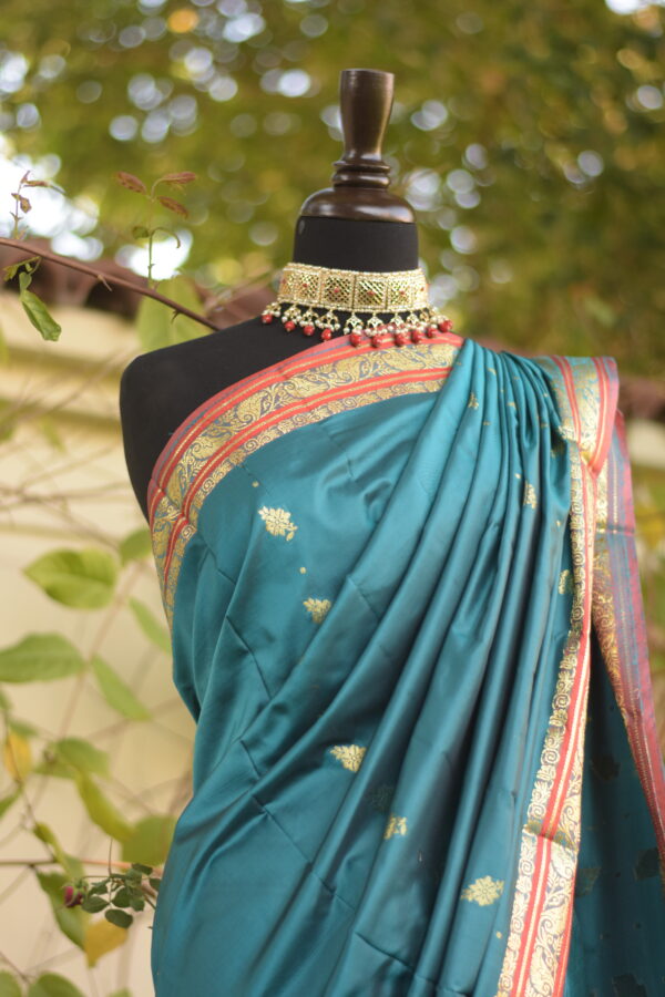 feroza – teal banarsi silk saari