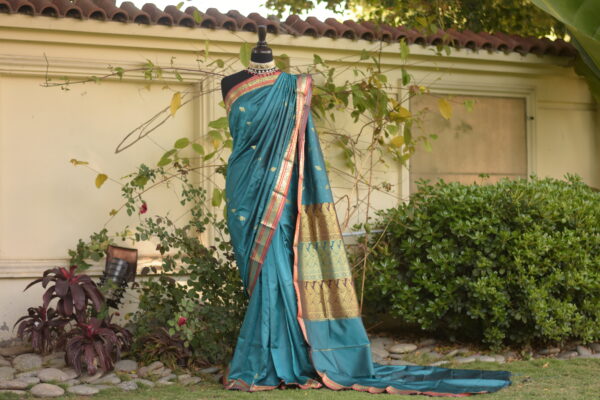 feroza – teal banarsi silk saari