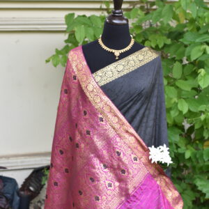 gulab e shab black banarasi with magenta glow