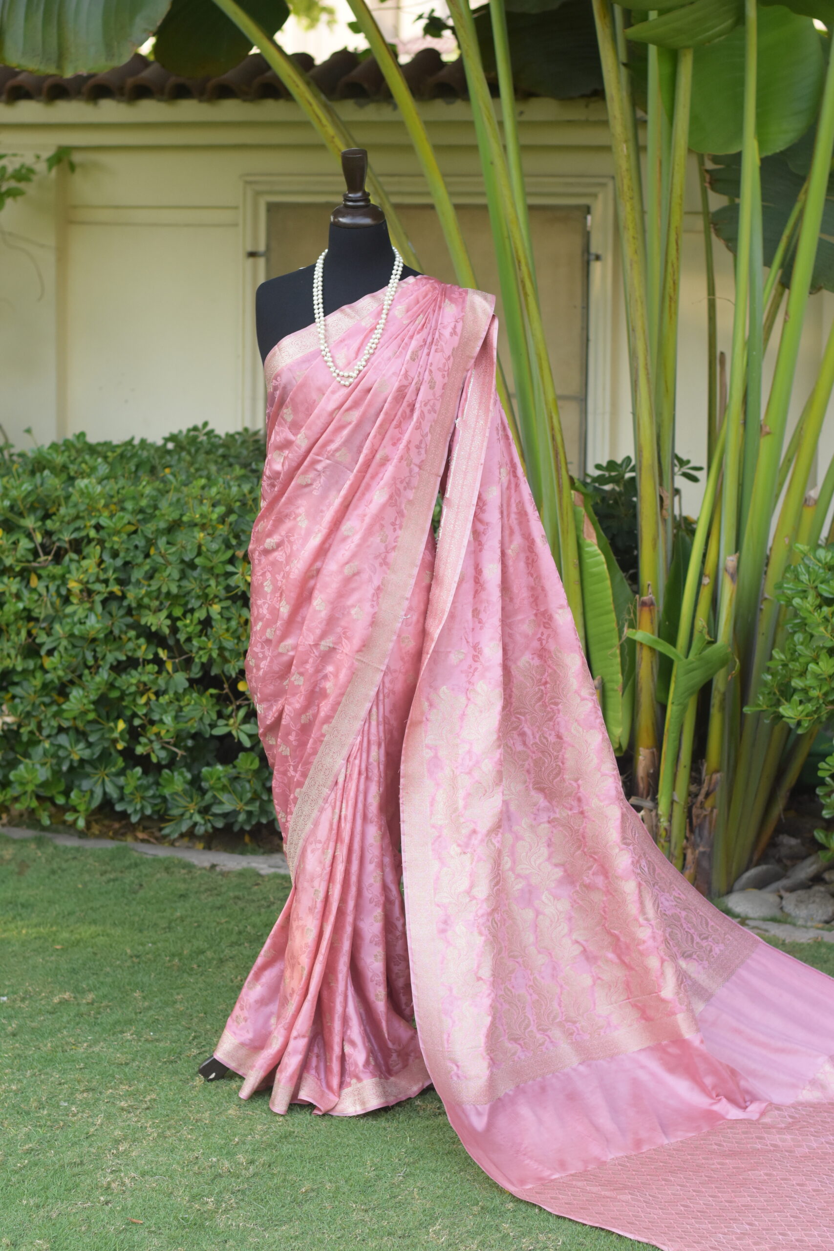 sara banarsi silk pink pastel banarsi sari