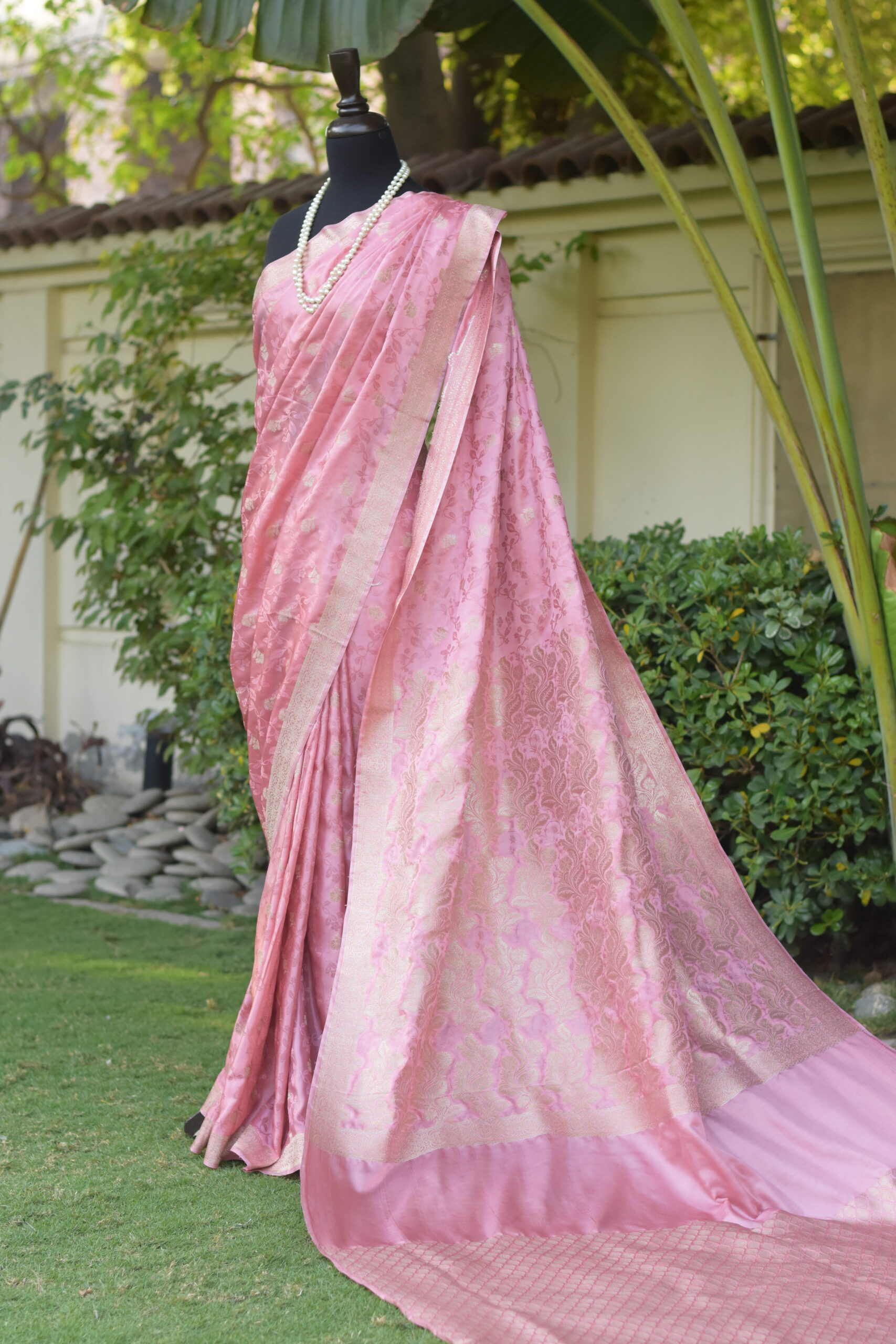 sara banarsi silk pink pastel banarsi sari