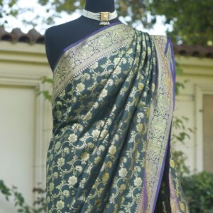 Home emerald green banarsi sari